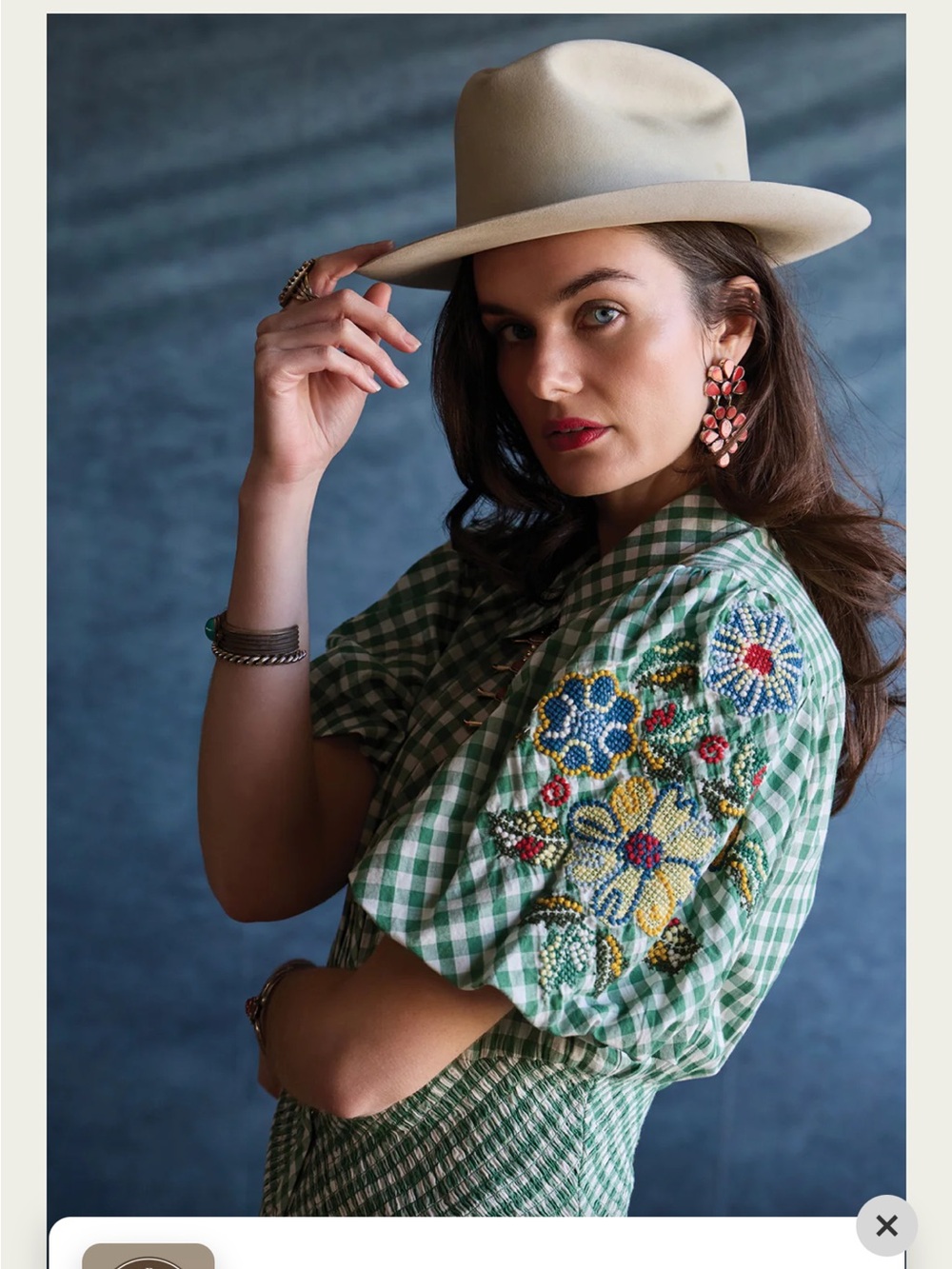 Double D Ranch Green Gingham Maxi Dress with Embroidered Puff Sleeves - Picture 8 of 8